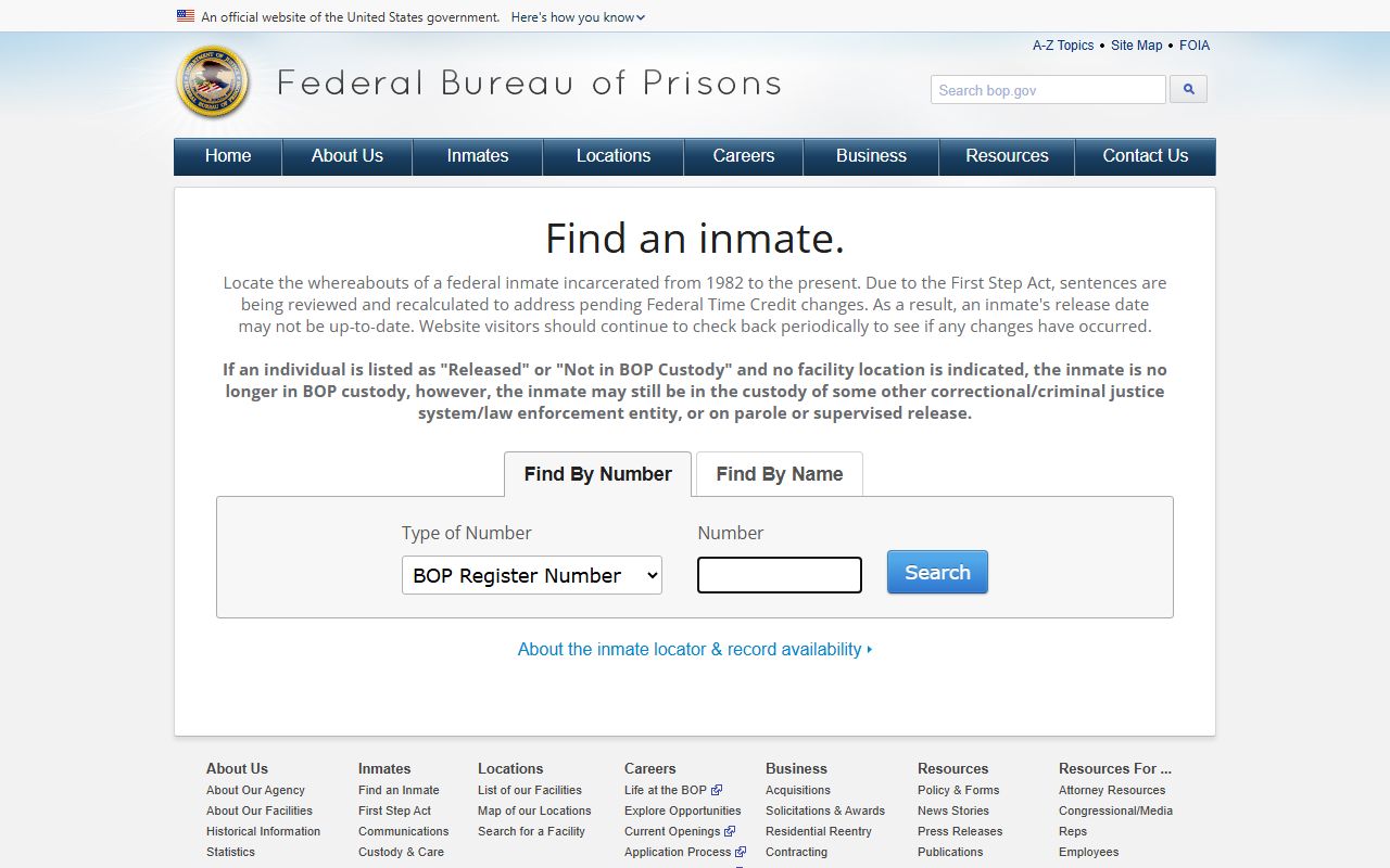 Federal BOP locator fields for custody records without Newport News County jail mugshots