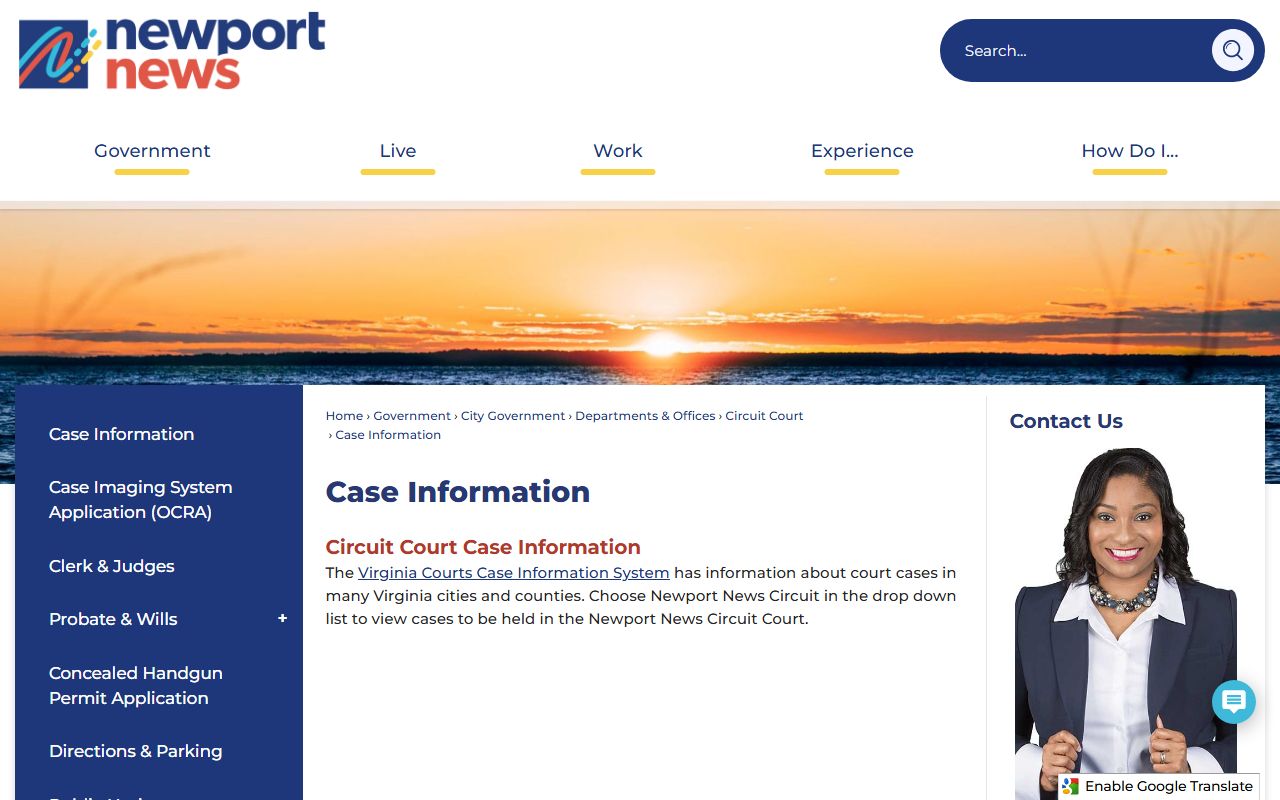 Newport News County court records after arrest city case information page