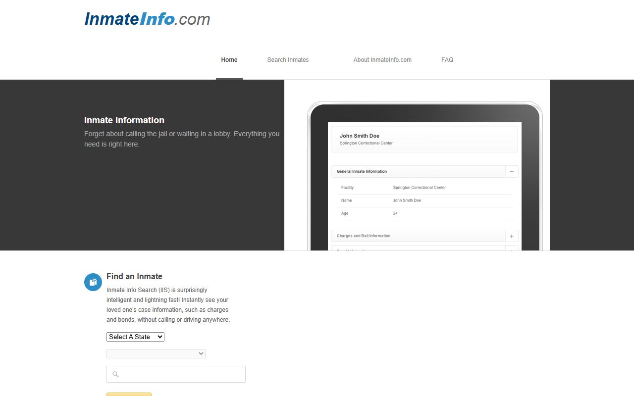 Newport News County jail roster search fields on InmateInfo